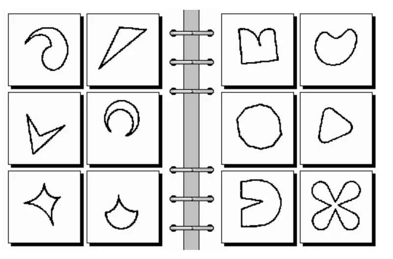 Bongard problem 32: two groups of six abstract line figures
